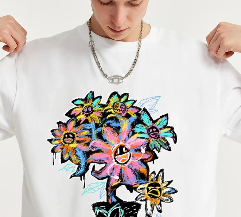 Men Graffiti Summer Printed Cotton T-shirt