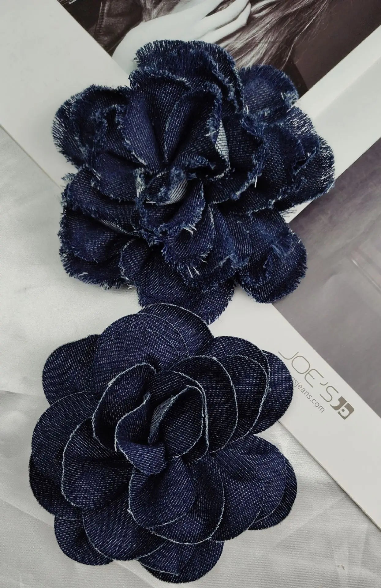 Handmade Denim Rose Flower Brooch - 15cm Fashion Corsage Lapel Pin