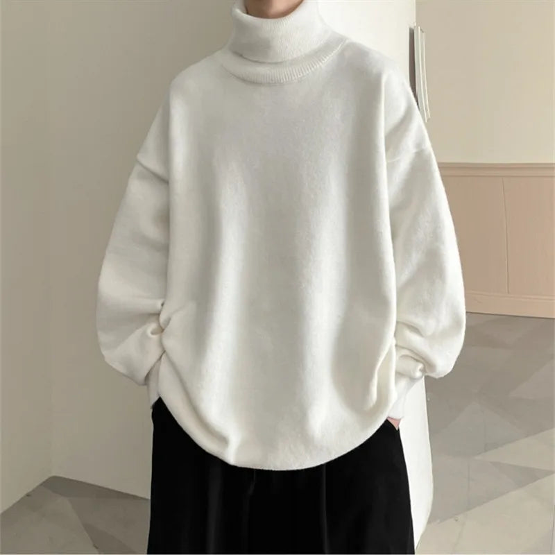 Men's Thick Turtleneck Knitted Sweater - Loose Fit Casual Pullover
