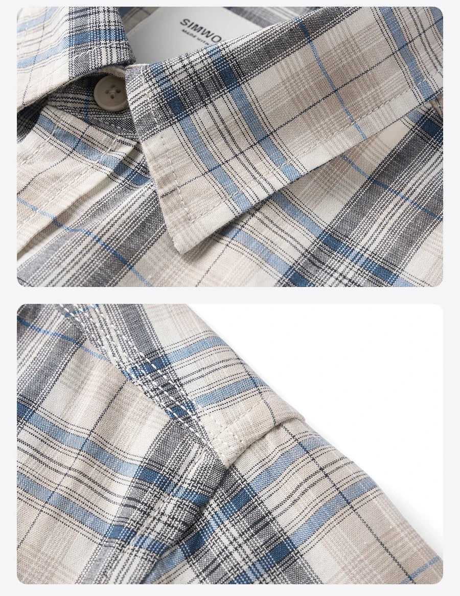 Men's  Premium Cotton Linen Plaid Shirt - 180gsm Oversize Casual