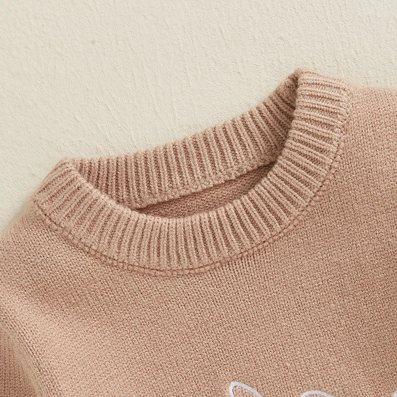 Baby Unisex Knit Long Sleeve Romper | Letter & Rabbit Festival Print | O-Neck | Covered Button | Cotton Blend | All Seasons | 3–18 Months