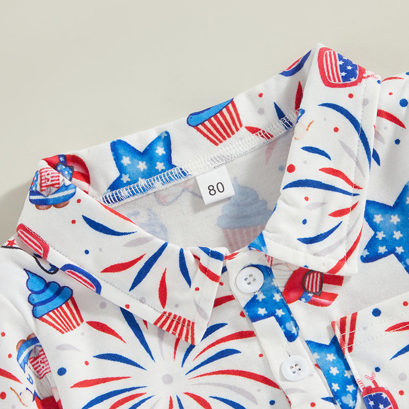 0-4Y Toddler Kids Boys T Shirt Short Sleeve Eagle/Donut/Bull/Fireworks Print Pullover Tops for Independence Day