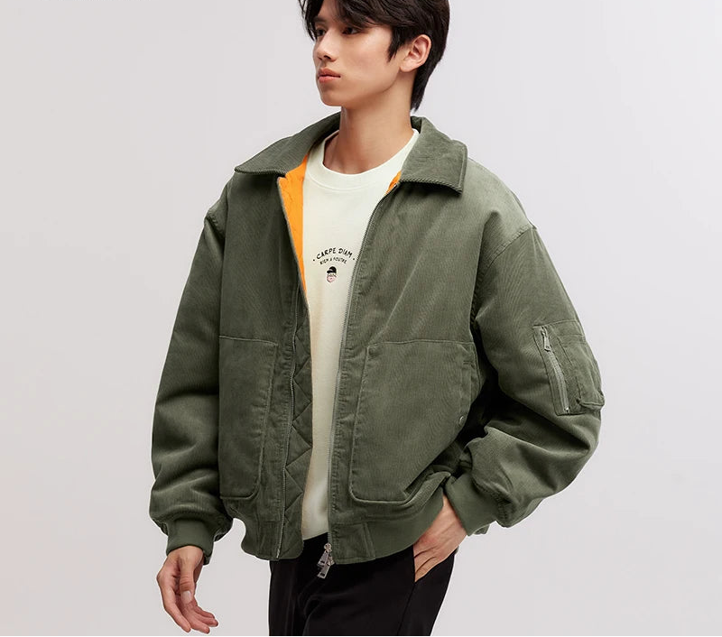 Men's Corduroy Pilot Jacket - Thick Oversize Cotton Winter Jacket