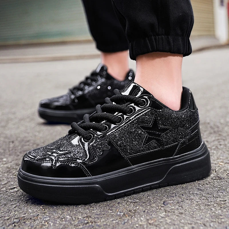 Men's Platform Star Sneakers - Sparkle Tennis Running Trainers