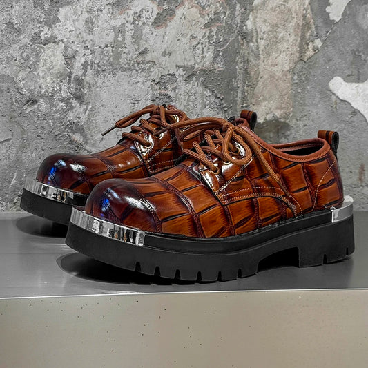 Men's Platform Derby Shoes - Genuine Leather British Style
