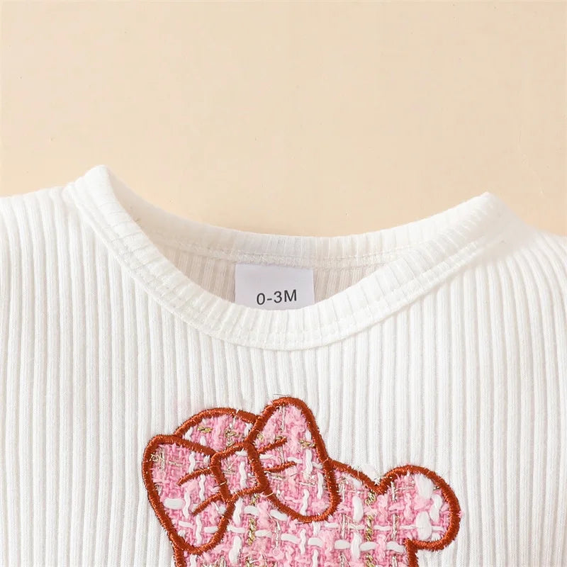 0-18M 3pcs Baby Girls Lovely Clothes Sets Bear Embroidery Long Sleeve Romper Plaid Skirts Headband