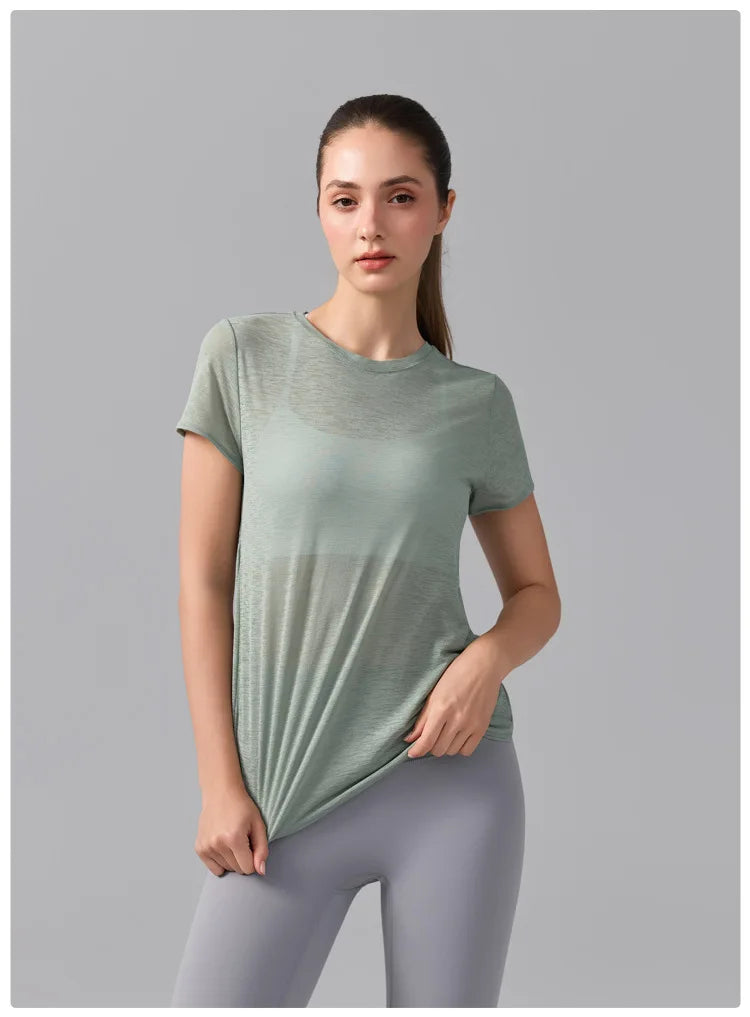 Women's Short Sleeve Yoga T-Shirt - Breathable Quick Dry Gym Running Top