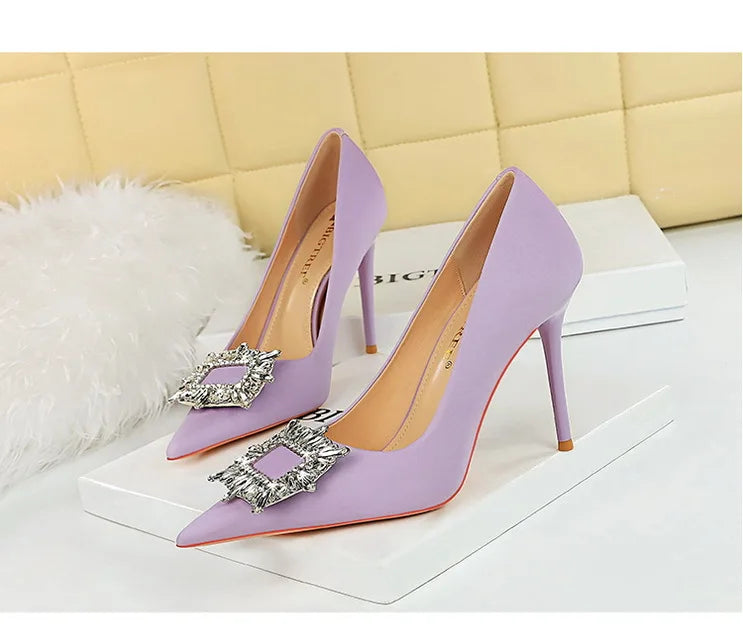 Women's Metal Rhinestone High Heels Silks Satins  Stilettos