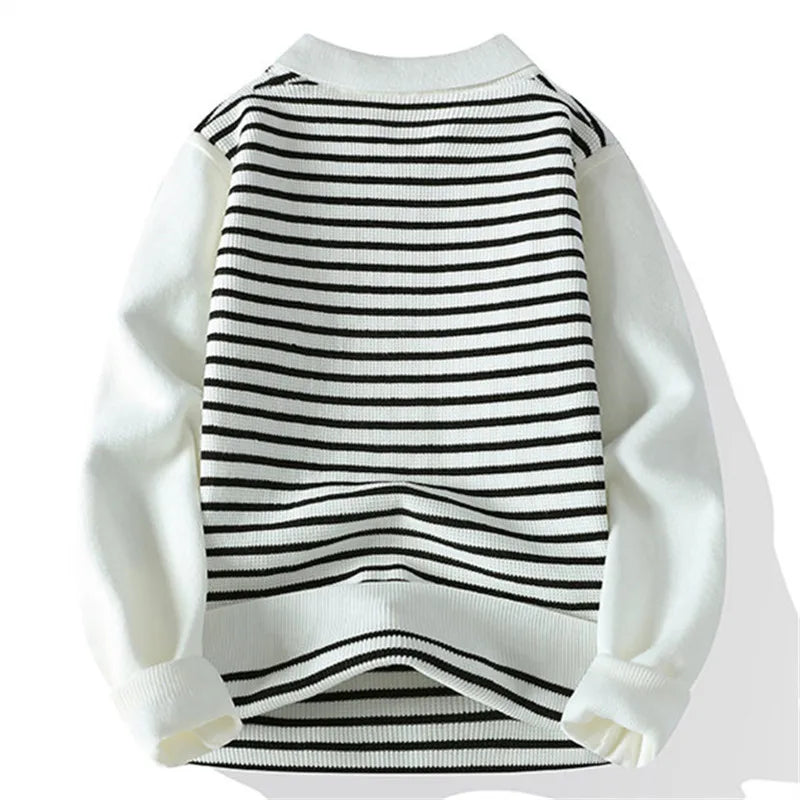 Winter Patchwork Striped Sweater - Long Sleeve Casual Knit Pullover