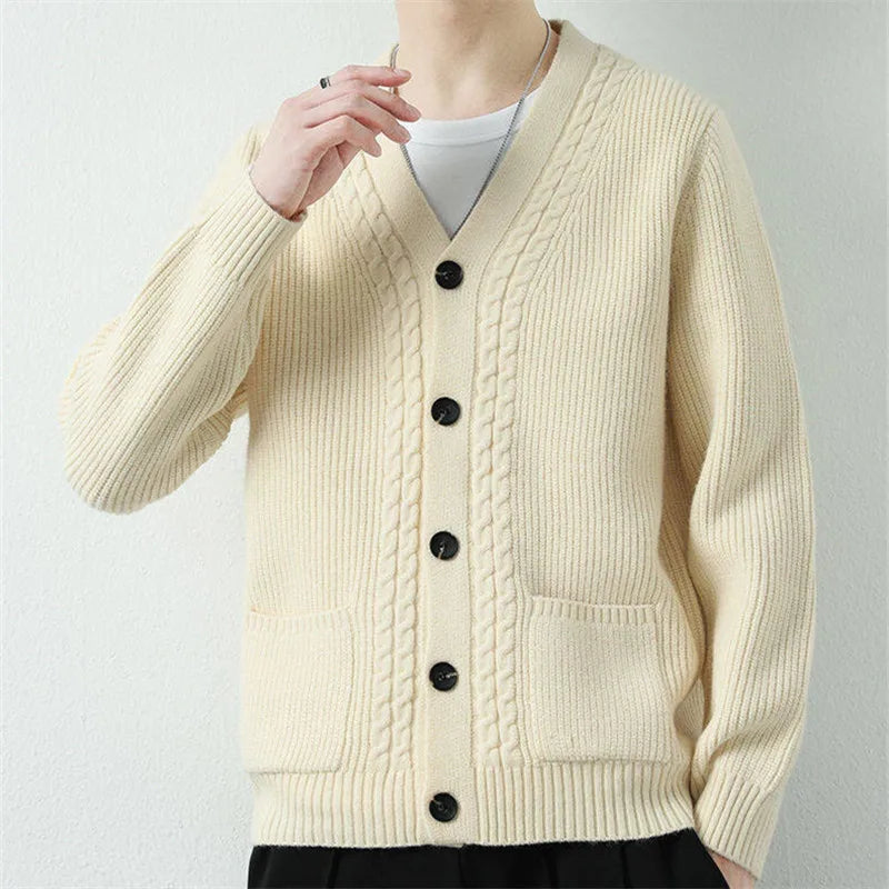 Men's Knit Cardigan Sweater - Slim Fit V-Neck Sweatercoat Outerwear