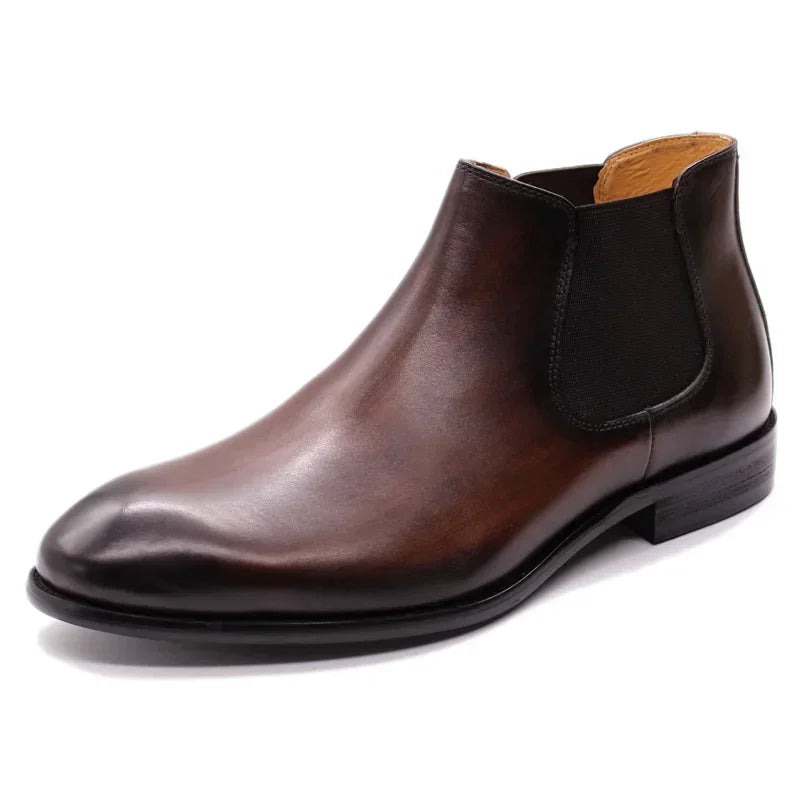 Men's Genuine Leather Chelsea Boots - Hand-Painted Luxury