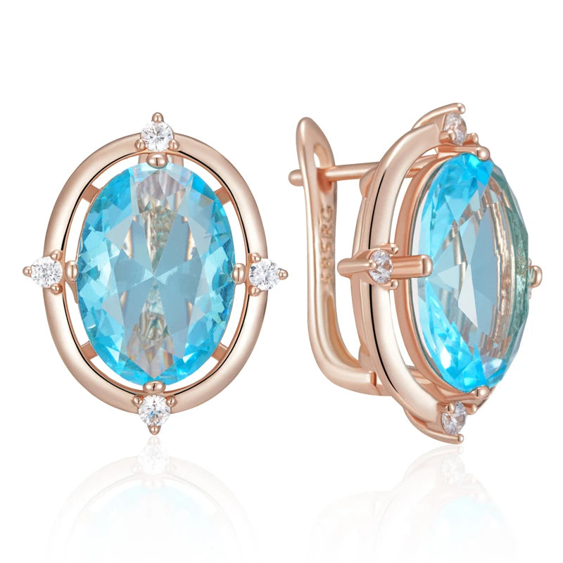 Luxury Blue Zircon Dangle Earrings - Rose Gold Bridal Jewellery