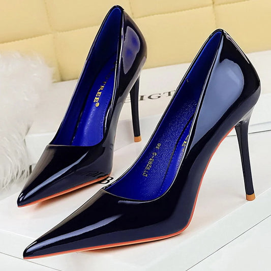 Patent Leather Stiletto Pumps - Pointed Toe High Heels for Special Occasions