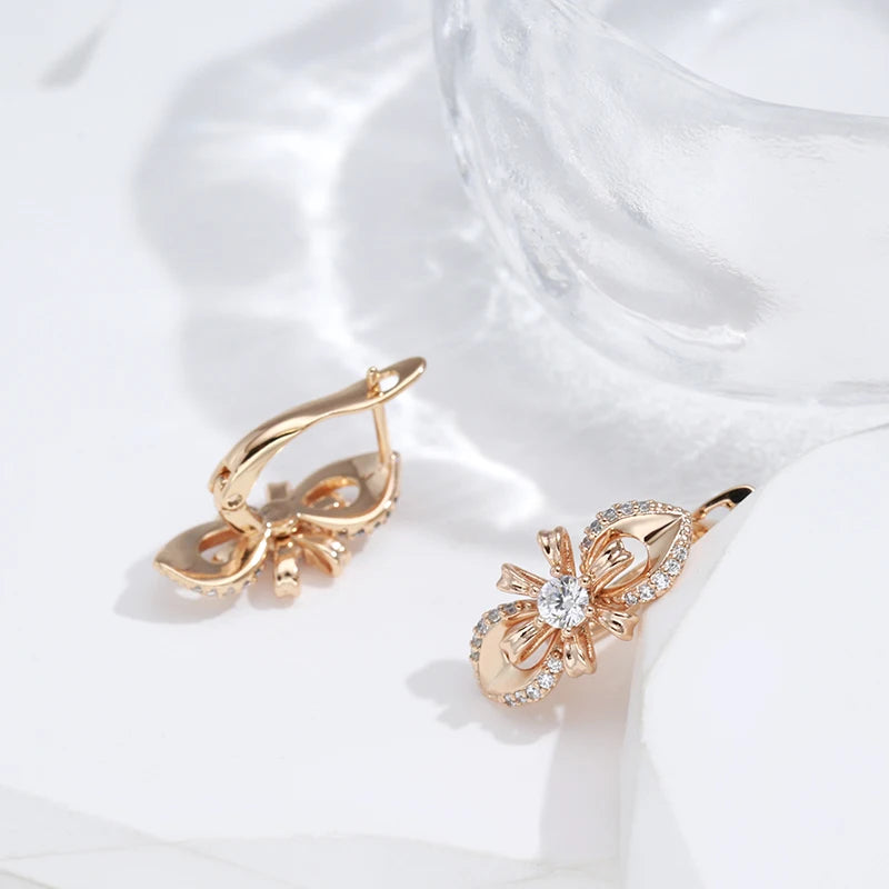 Women's Unique 585 Rose Gold Colour Long Flower Earring for Women Natural Zircon Accessories High Quality Daily Vintage Jewelry