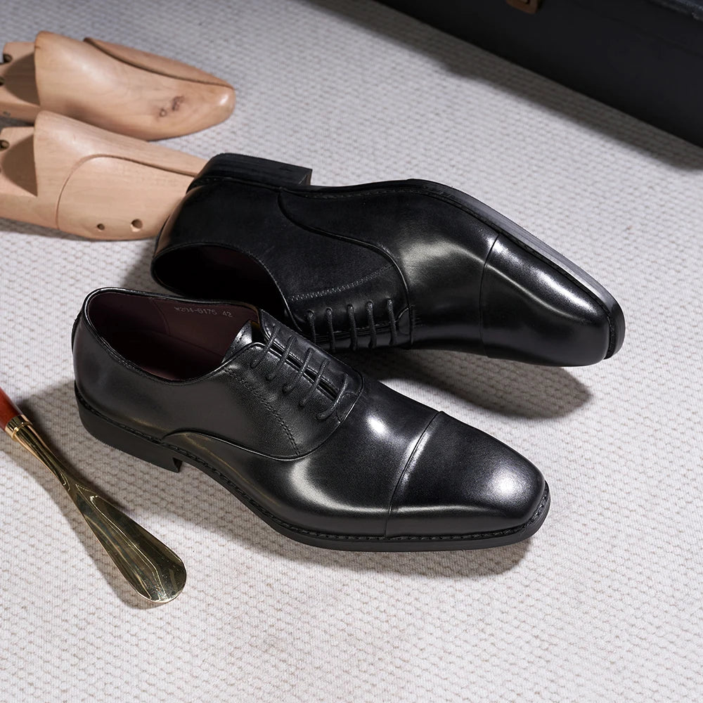 Men's Classic Lace-Up Oxfords Genuine Leather Cap Toe Wedding Party Formal Shoes