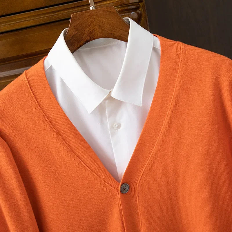 Men's V-Neck Cardigan Sweater - Business Casual Solid Color