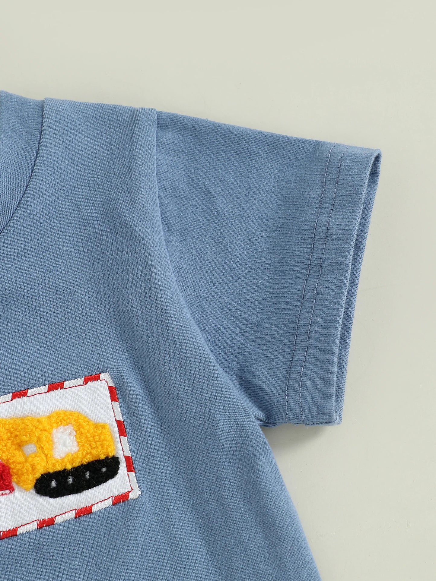 0-4Y Toddler Kids Boys Summer Clothes Sets Car Embroidery Short Sleeve Round Neck T-Shirts Plaid Elastic Waist Shorts