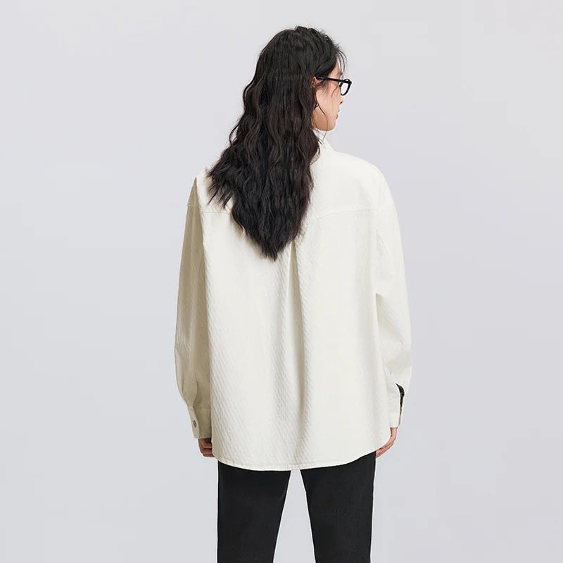 Women's Long Sleeve Diamond Pattern Cotton Shirt - Mid-Length Oversize Top