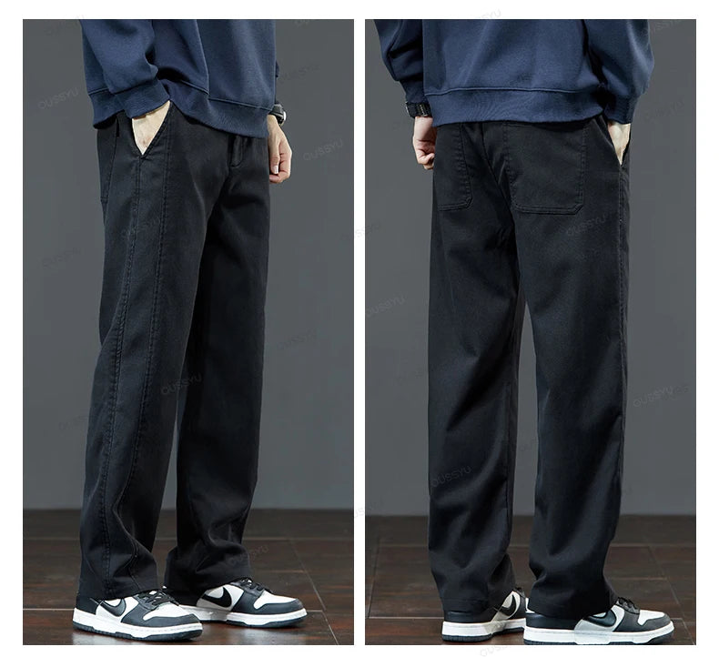 Men's Lyocell Blend Heavyweight Straight Leg Trousers | Elastic Waist M–5XL
