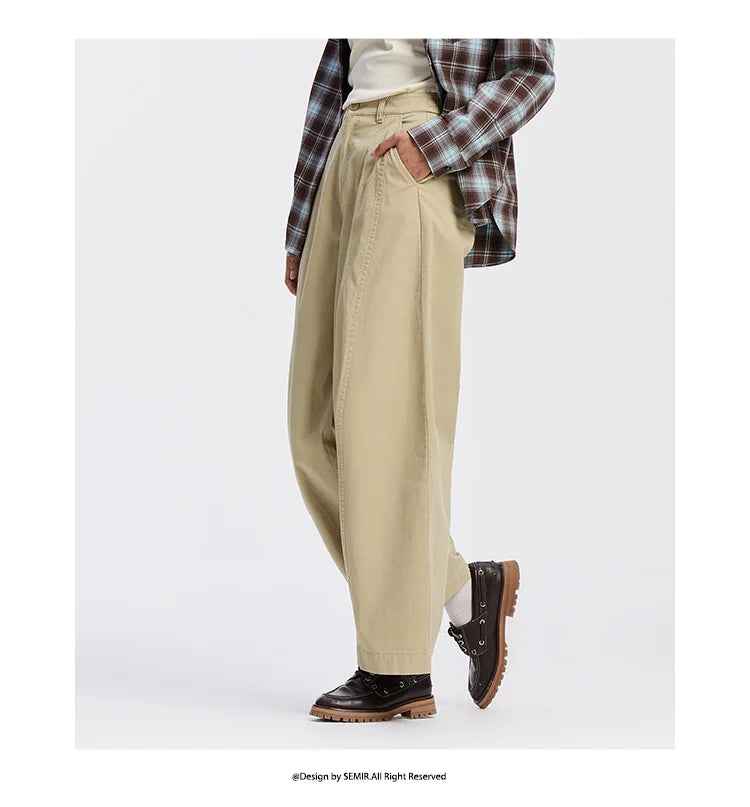 Women's Distressed Loose Trousers - Brushed Split Curved Hem Casual Autumn Pants