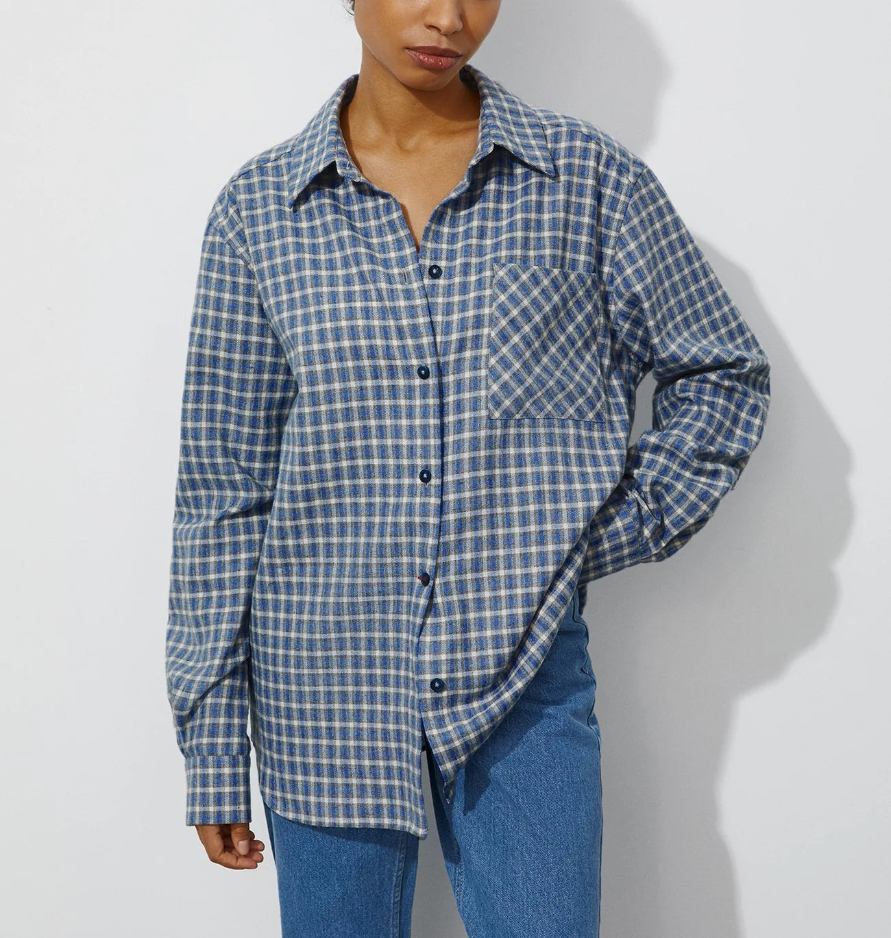 Women's Retro Plaid Turn Down Collar Shirt