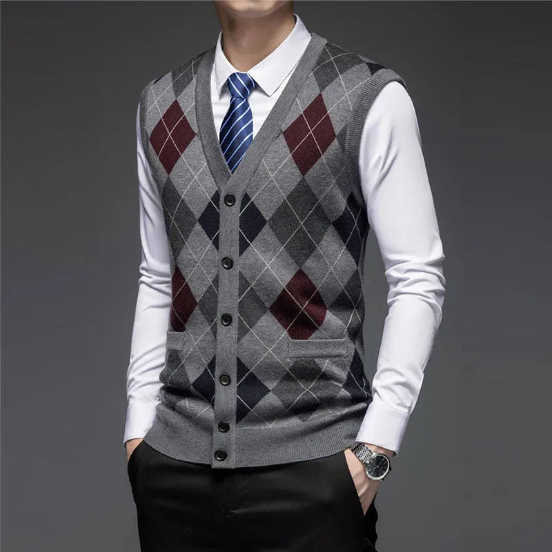 Men's V-Neck Knit Vest - Slim Fit Sleeveless Sweater