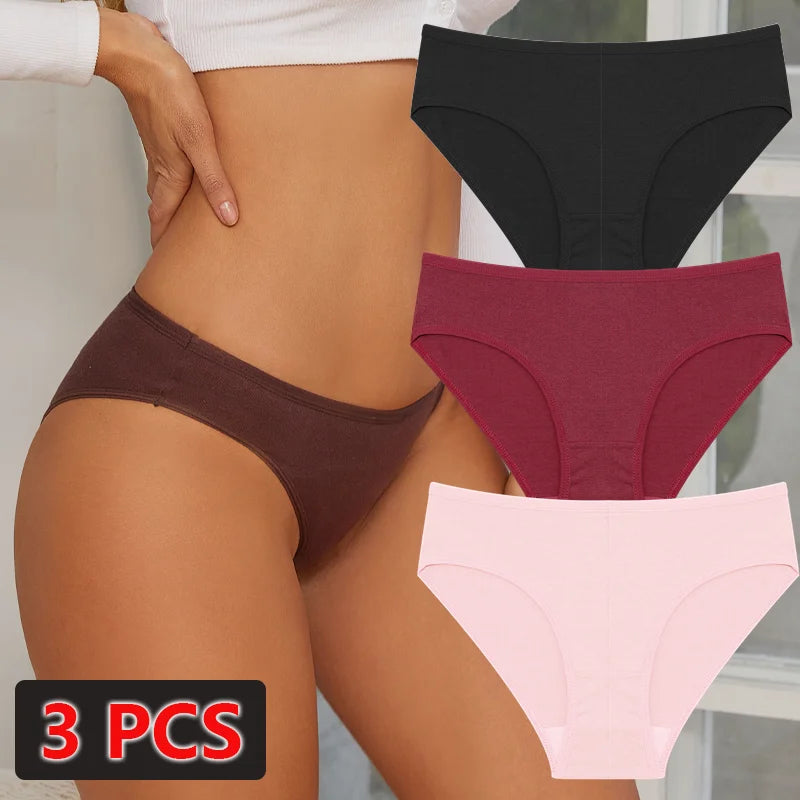 3-Pack Cotton Low-Waist Briefs for Women - Comfortable Breathable Underwear