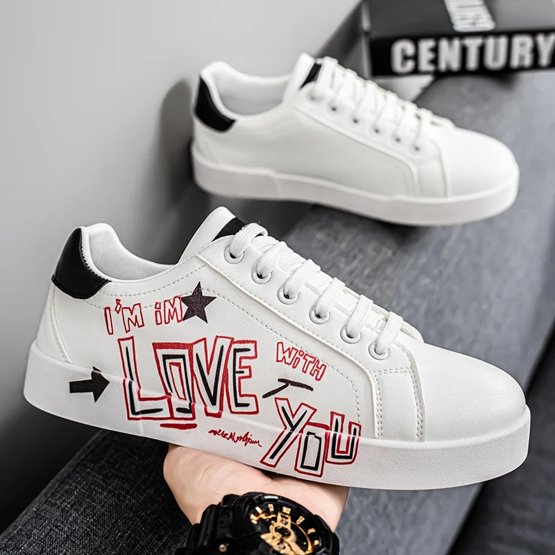 Men's Graffiti Design Platform Skateboard Sneakers - High Quality Sport Trainers