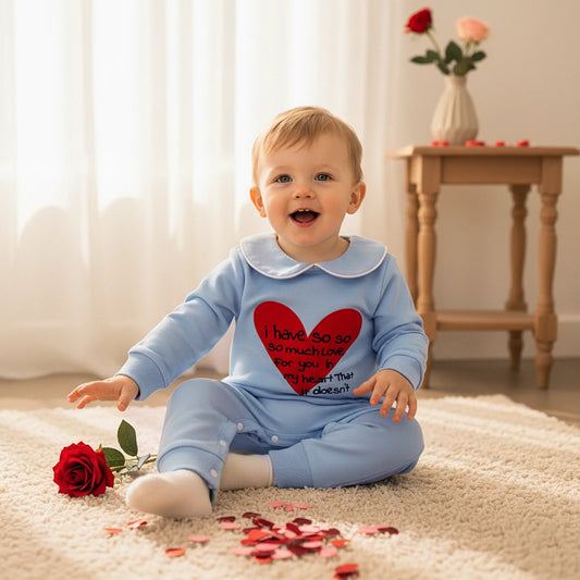 Lovely Baby Valentine's Day Romper - Heart Embroidery Long Sleeve Doll Collar Jumpsuit