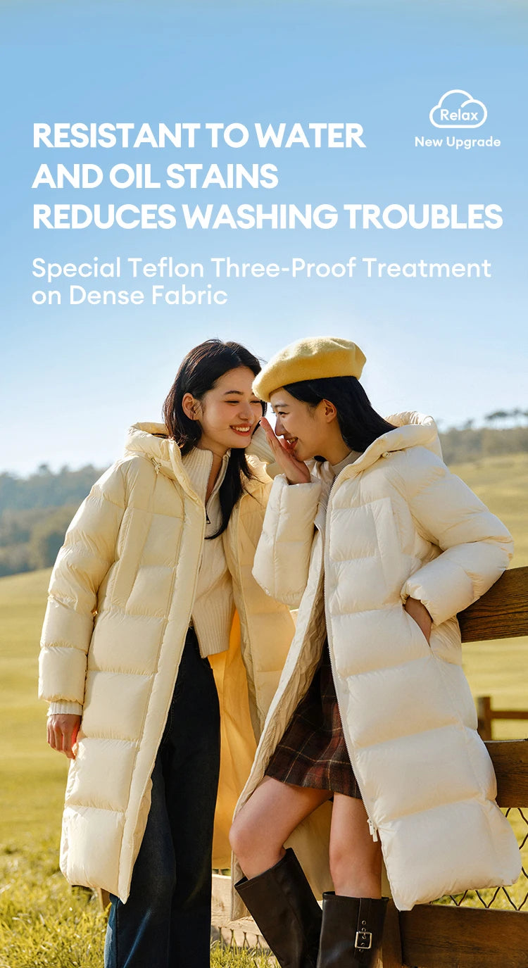 Women's Long Down Jacket - Three-Proof Hooded Winter Coat Loose Fit