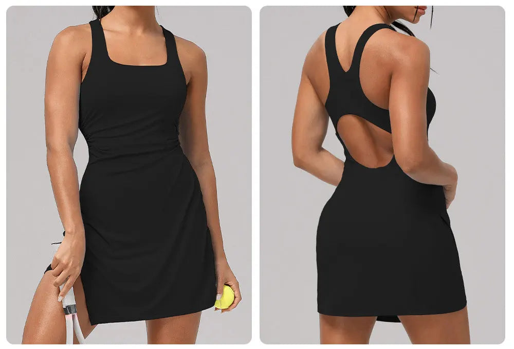 Women's Slim Fit Tennis Dress - Stretchy 2-in-1 Athletic Skort with Built-in Shorts