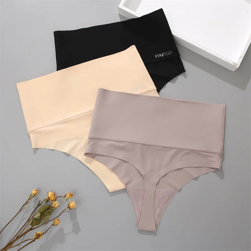 3pcs High Waisted Traceless Panties - High Stretch Women Thongs Tummy Control Underwear Soft Briefs Lingerie