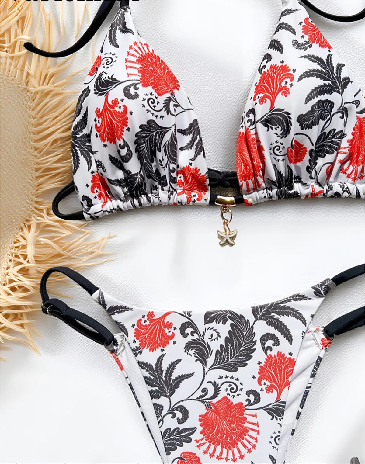 Women's Printed Halter Bikini Swimwear Swimsuit Two-pieces Bikini Set