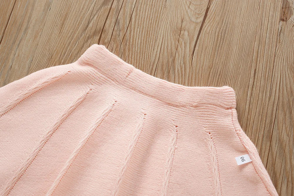 Girl's Clothes Collar Embroidery Flower Knit Cardigan Sweater and Short Skirt Two-piece Set