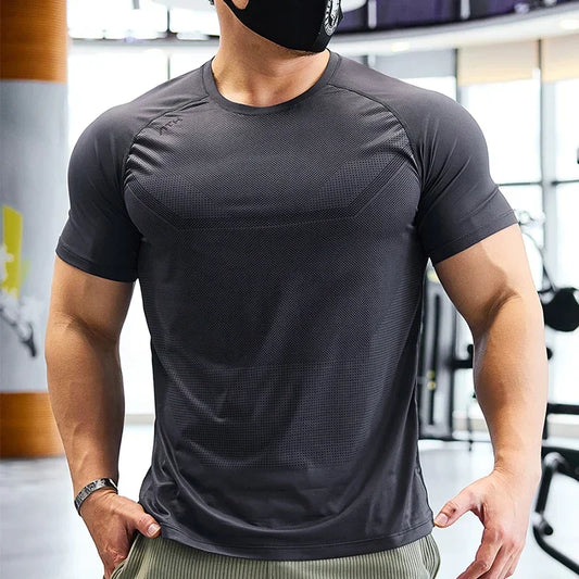 Men's Dry Fit Sport Short Sleeve Running Compression Sweatshirt Tight Sportswear Gym Fitness Elastic Shirts Top Rash Guard T-Shirt