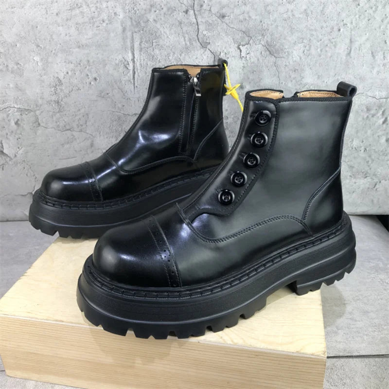 Men's Thick Sole Side Zipper Leather Boots