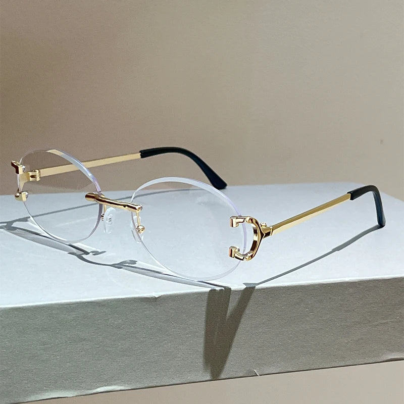 Rimless Oval Sunglasses – Vintage Gradient Unisex