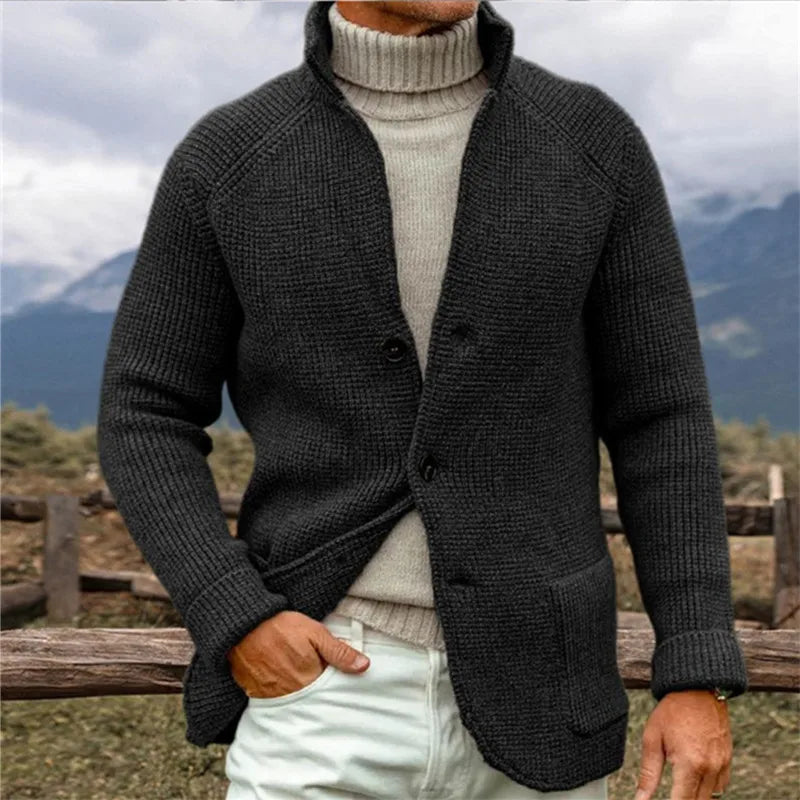 Autumn Winter Stand Collar Knit Cardigan - Vintage Style Sweater Coat