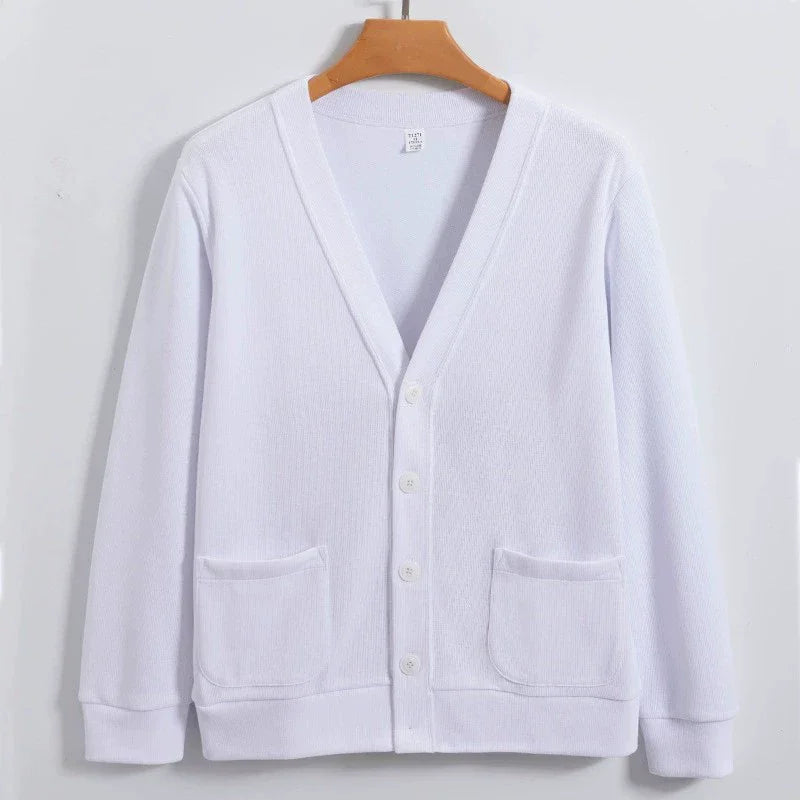 Spring Autumn Cotton V-Neck Cardigan - Smart Casual Knit Sweater Coat