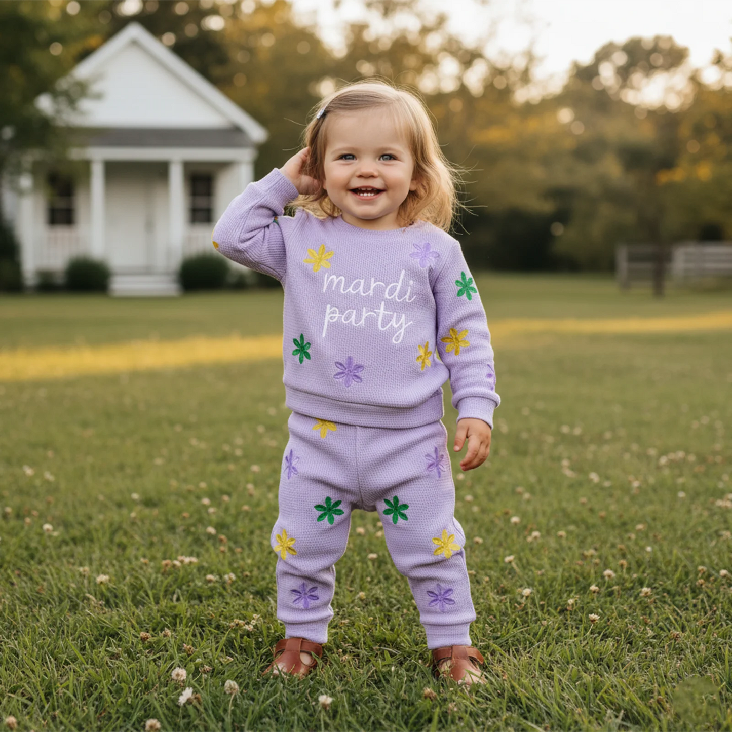 Toddler Kids Girls Carnival Long Sleeve Letter Floral Embroidery Sweatshirt and Pants Set