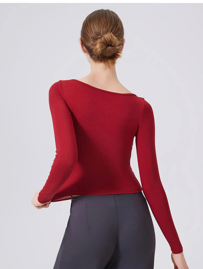 Women's Long Sleeve V-Neck Yoga Shirt - Slim Fit Breathable Workout Top