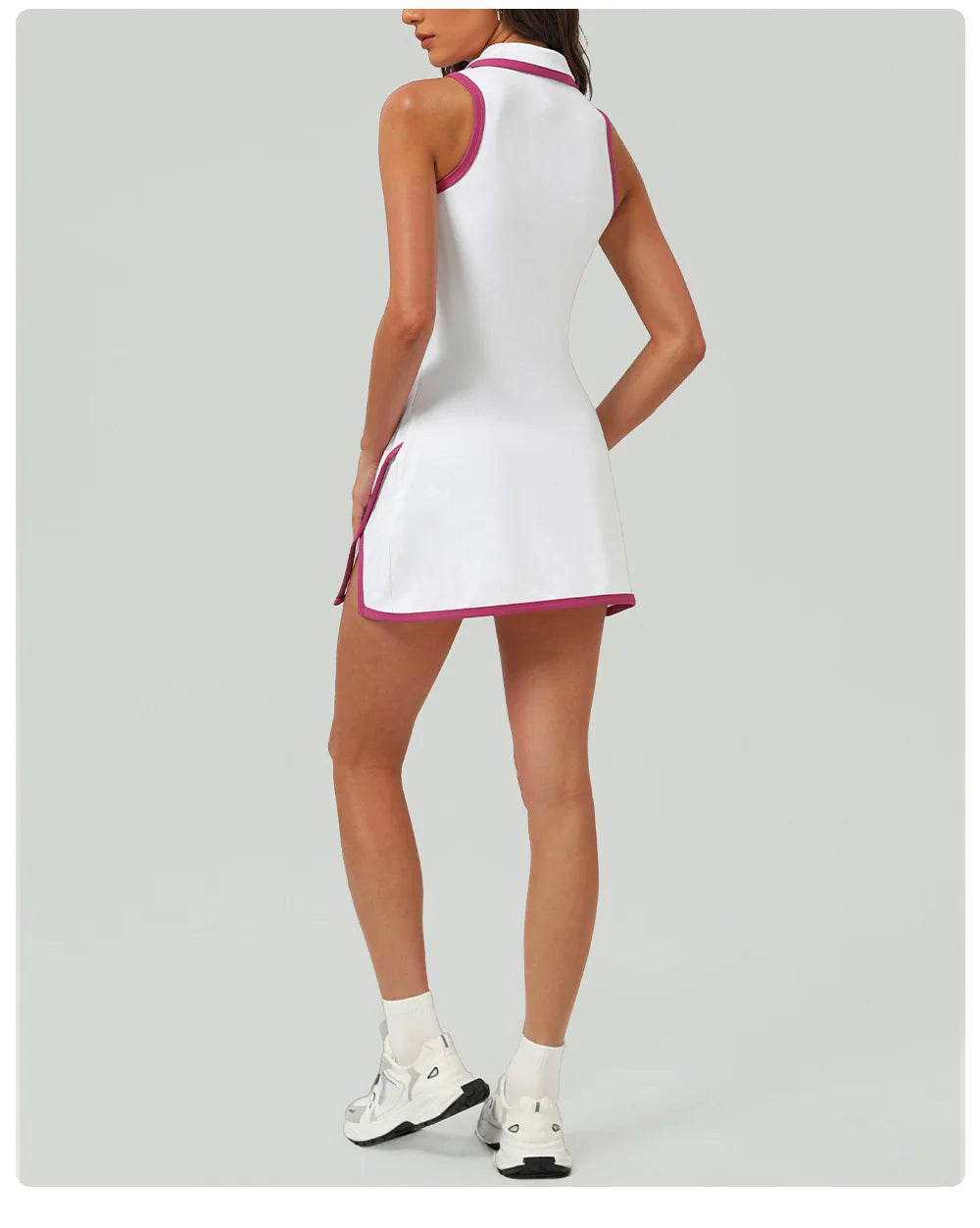 Women's Half-Zip Tennis Dress with Lapel Collar - Quick Dry Athletic Polo Dress