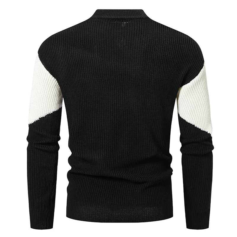 Men's  Autumn Winter Mock Neck Patchwork Casual Slim Fit Knitted Pullover Sweater