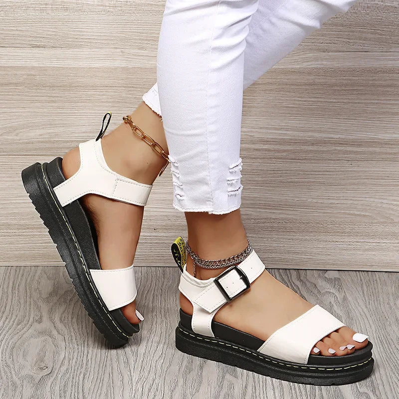 Women's Ankle Strap PU Thick-soled Soft Buckle Sandals