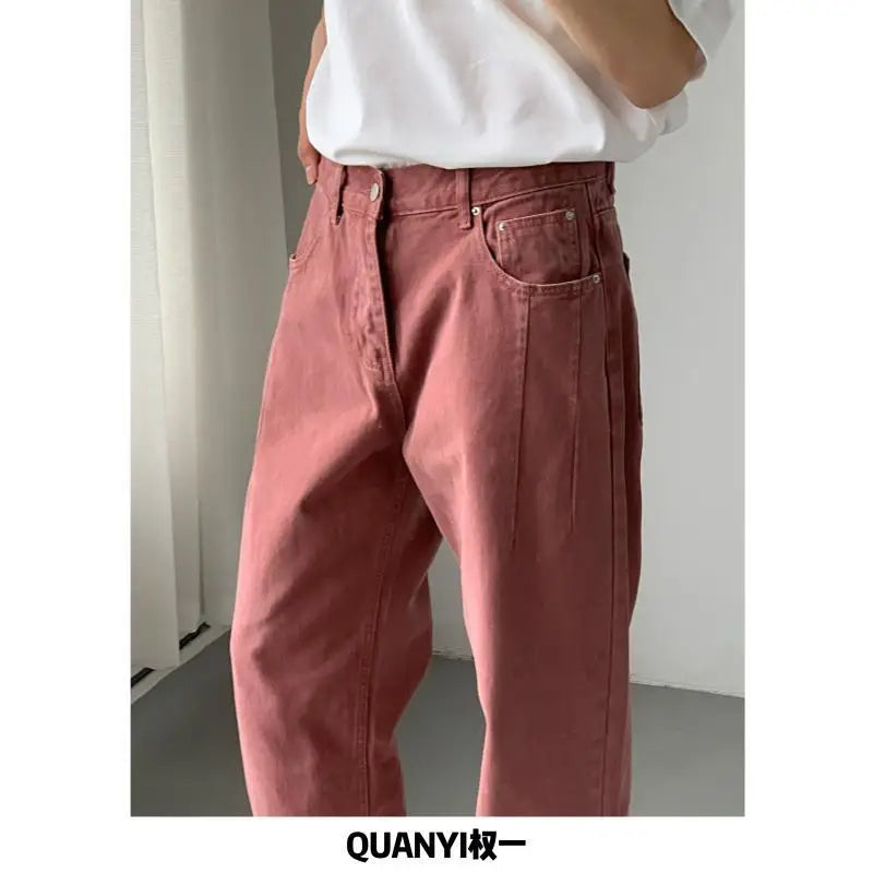 Men's High-Waisted Straight Jeans - Loose Wide Leg