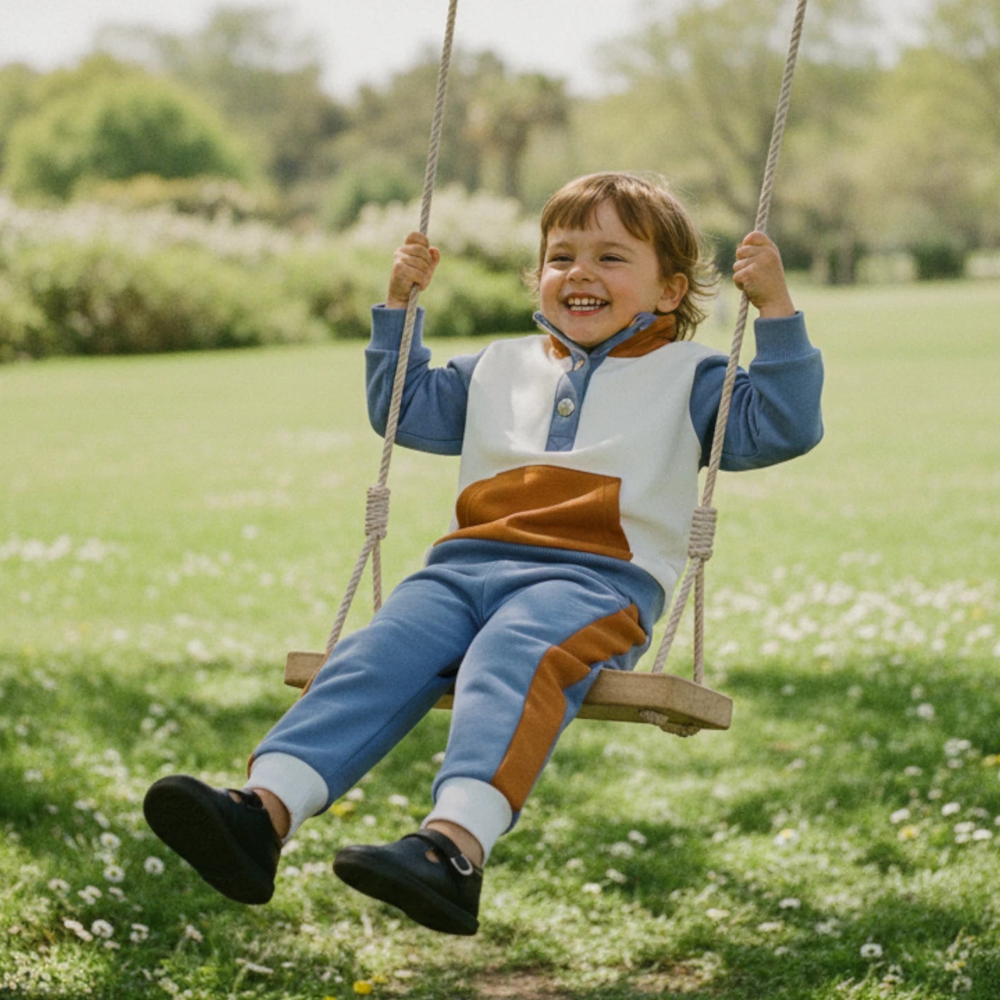 Toddler Kids Boys Girls Colour Patchwork Long Sleeve Stand Collar Pullover and Pants Set