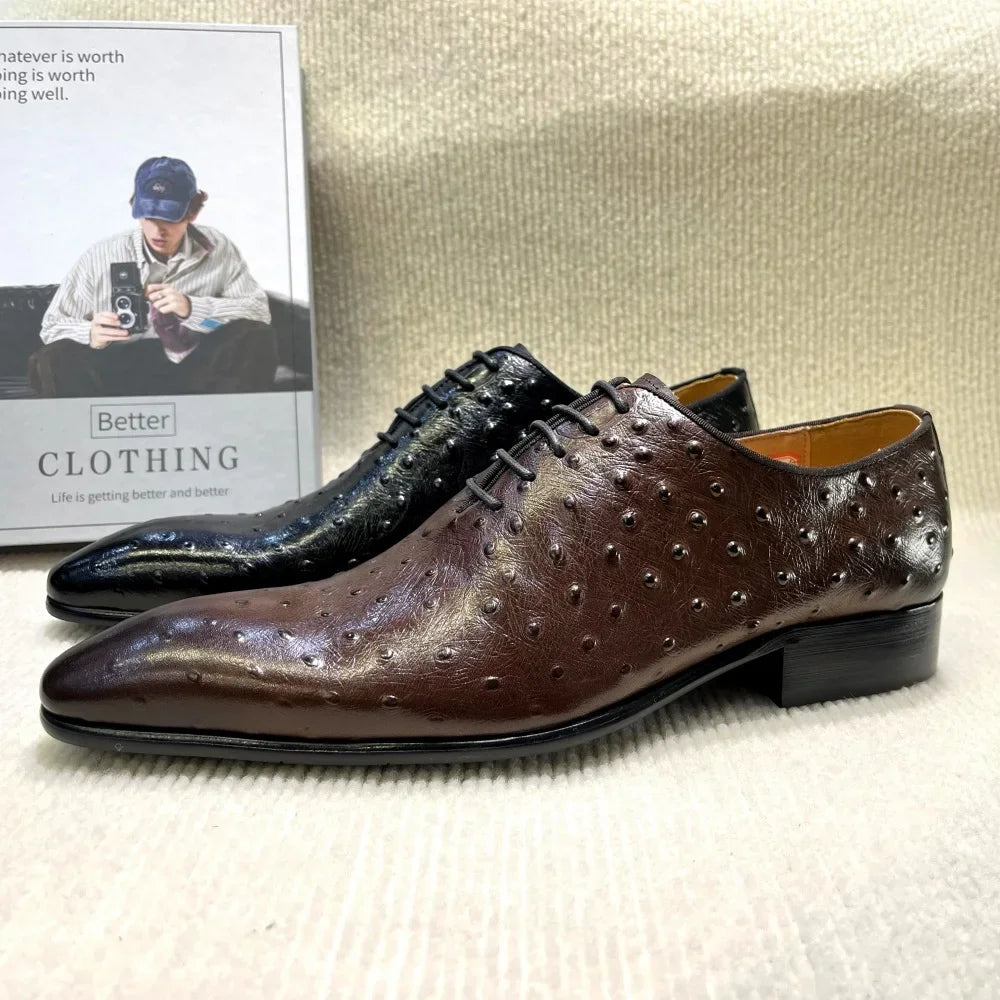 Crocodile Pattern Square Toe Brogue Leather Oxford Shoes