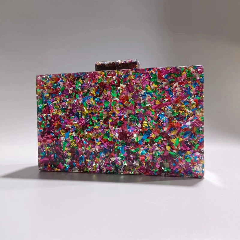 Gold & Silver Sequins Acrylic Evening Bag - One Shoulder Wedding Banquet Clutch