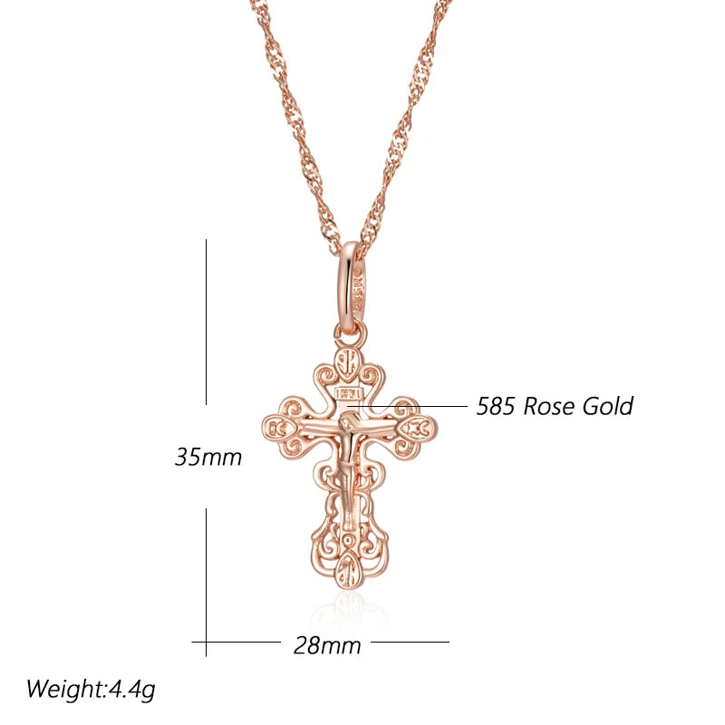 Women 585 Rose Gold Colour Cross Pendant Necklace