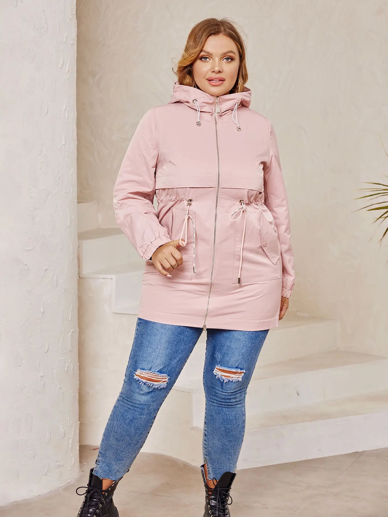 Women's Hooded Trench Coat - Plus Size Casual Windbreaker